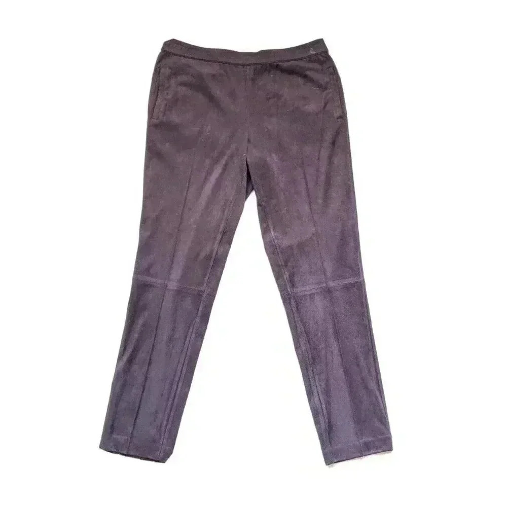 J Jill Wearever Dark Purple Eggplant Faux Suede Straight Leg Pants Size Small